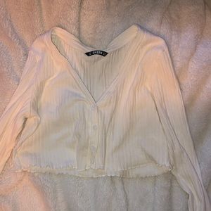 SHEIN crop white button up